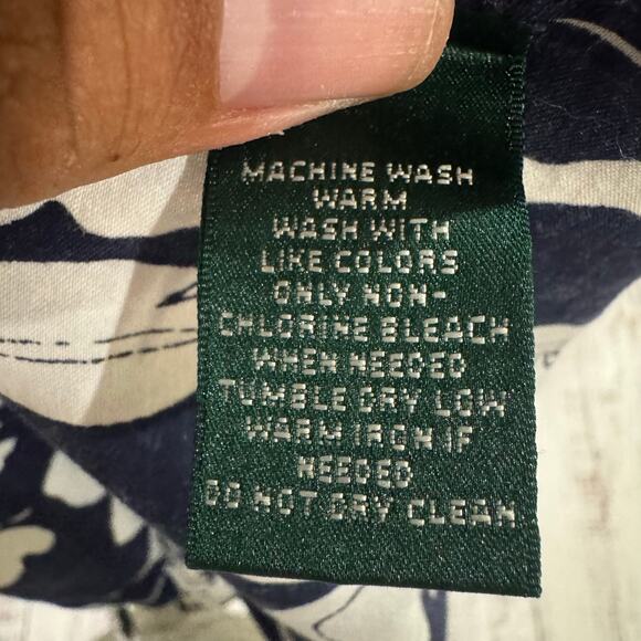 Lauren Ralph Lauren 1X Navy White Floral Button Front Stretch Cotton Shirt - Picture 5 of 9